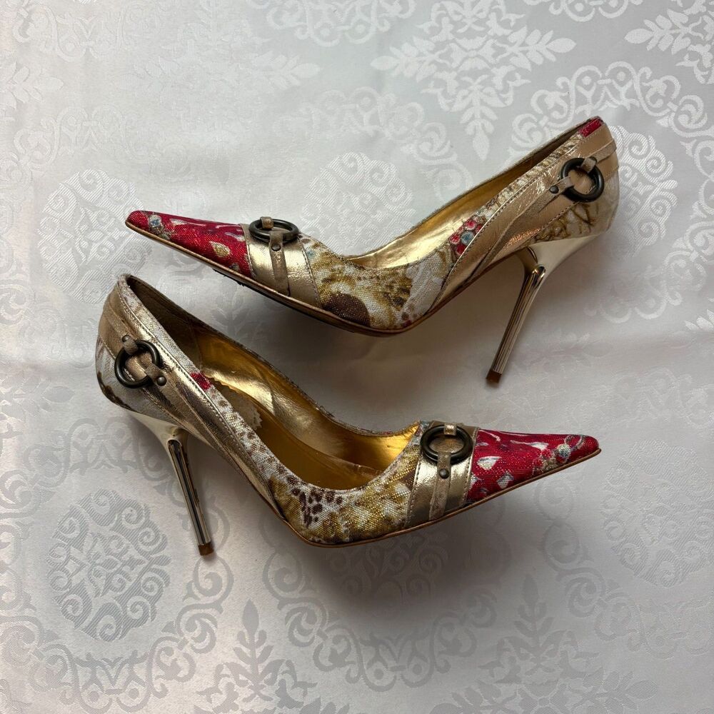 ALDO Heels Printed Y2K Gold Leather Print Going Out Sexy Stiletto Size 37/6.5